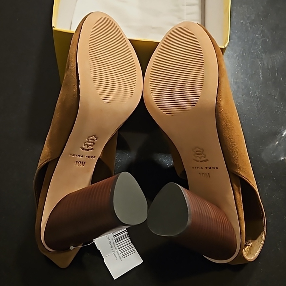 💕TRINA TURK💕 Sunset Blvd Suede Slingback Heels ~ Tan 10 New with Box (No Lid) - Picture 11 of 16